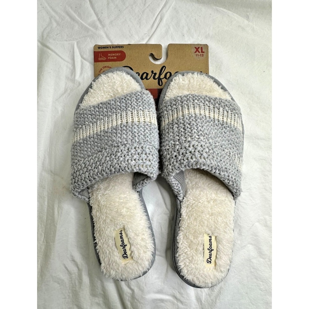 New Dearfoams Womens Slippers Memory Foam Slide Gray Stripes XL Sz 11-12 - Picture 2 of 7